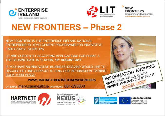 New Frontiers Information Evening - Wednesday 19th July 2017 @ 6pm